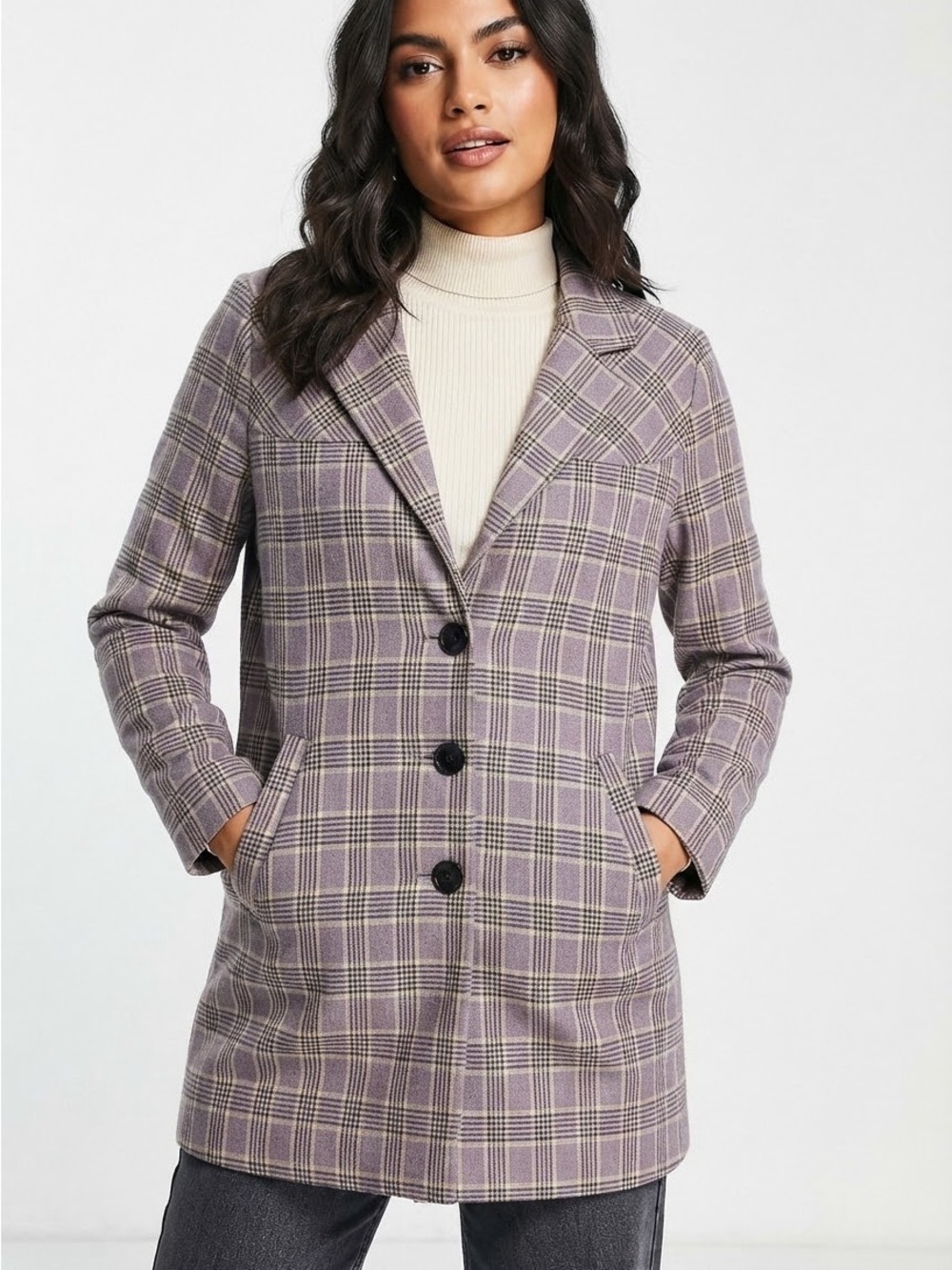 ASOS PURPLE CHECK 3/4 LENGTH JACKET/BLAZER SIZE 8
